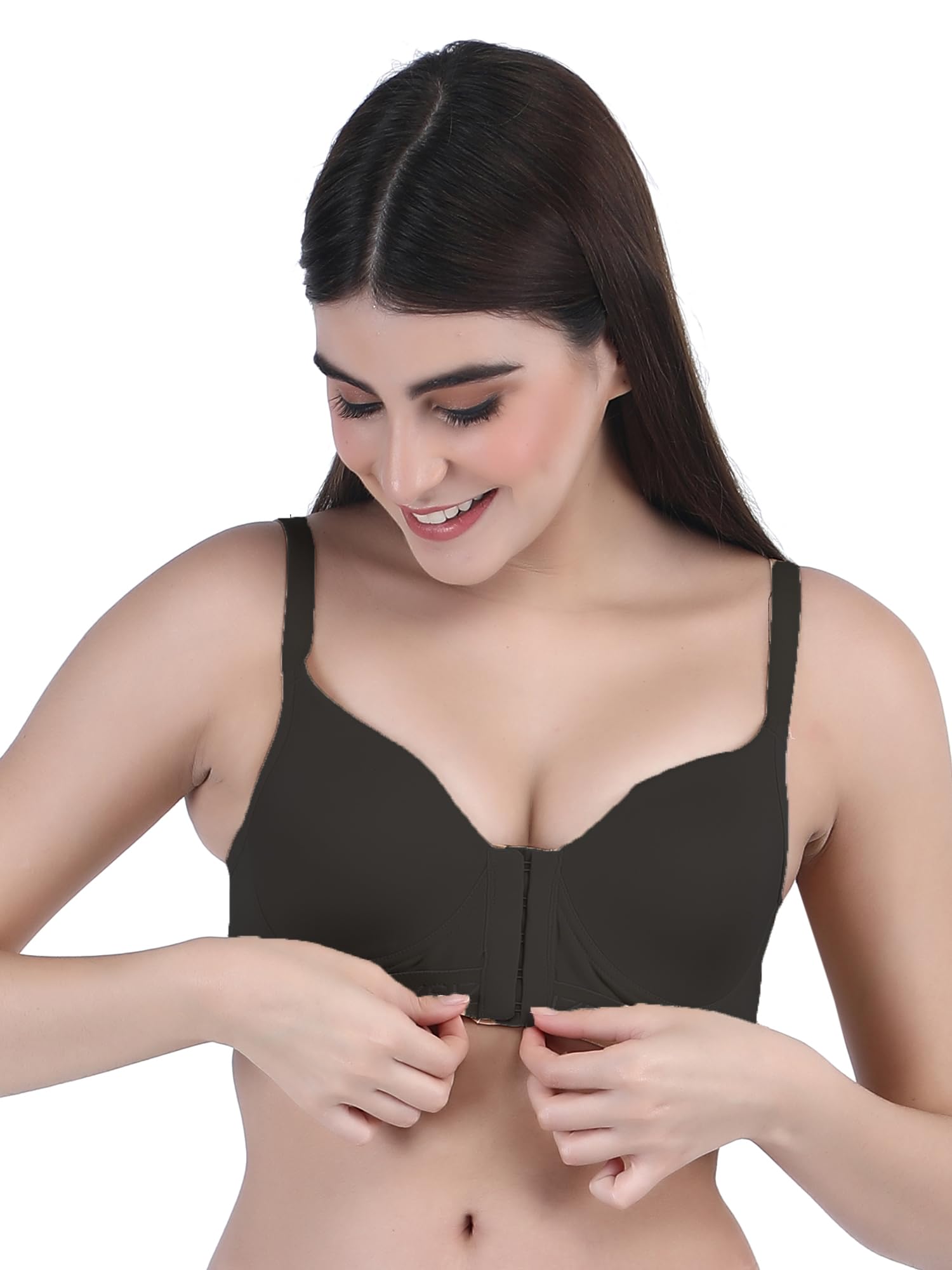 Front Open Padded T-shirt Bra full cup black