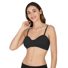 Front Open Padded T-shirt Bra Black Colour