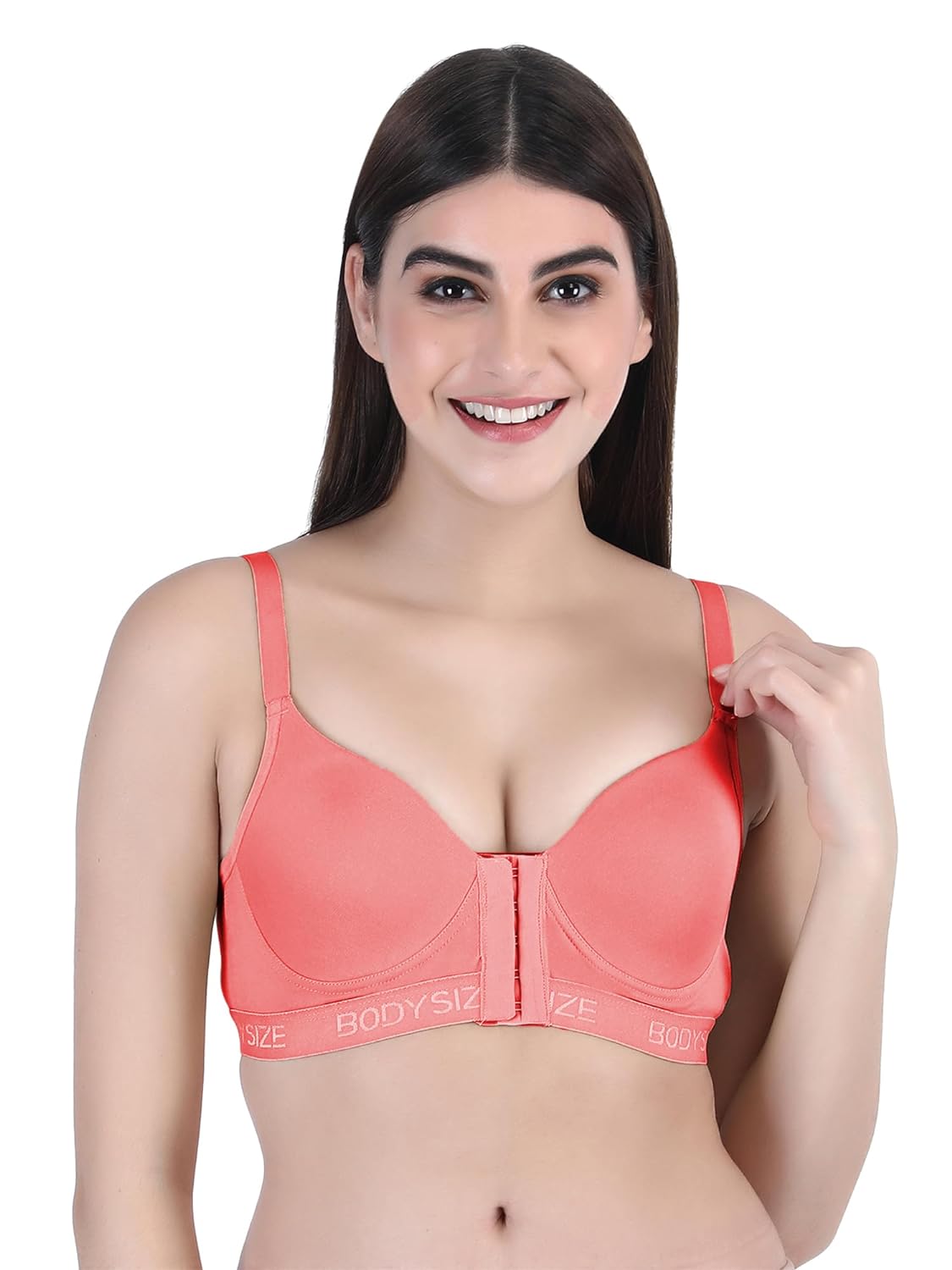 Front Open Padded T-shirt Bra full cup pink