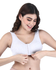 Front Open Sports Cotton Bra White Color