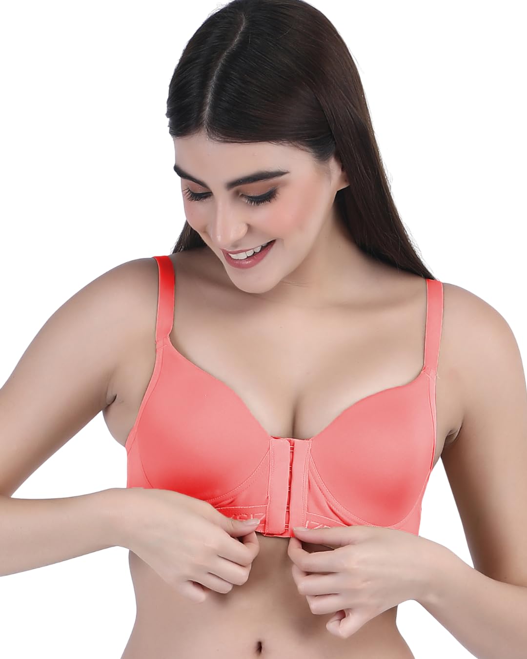 Front Open Padded T-shirt Bra full cup pink
