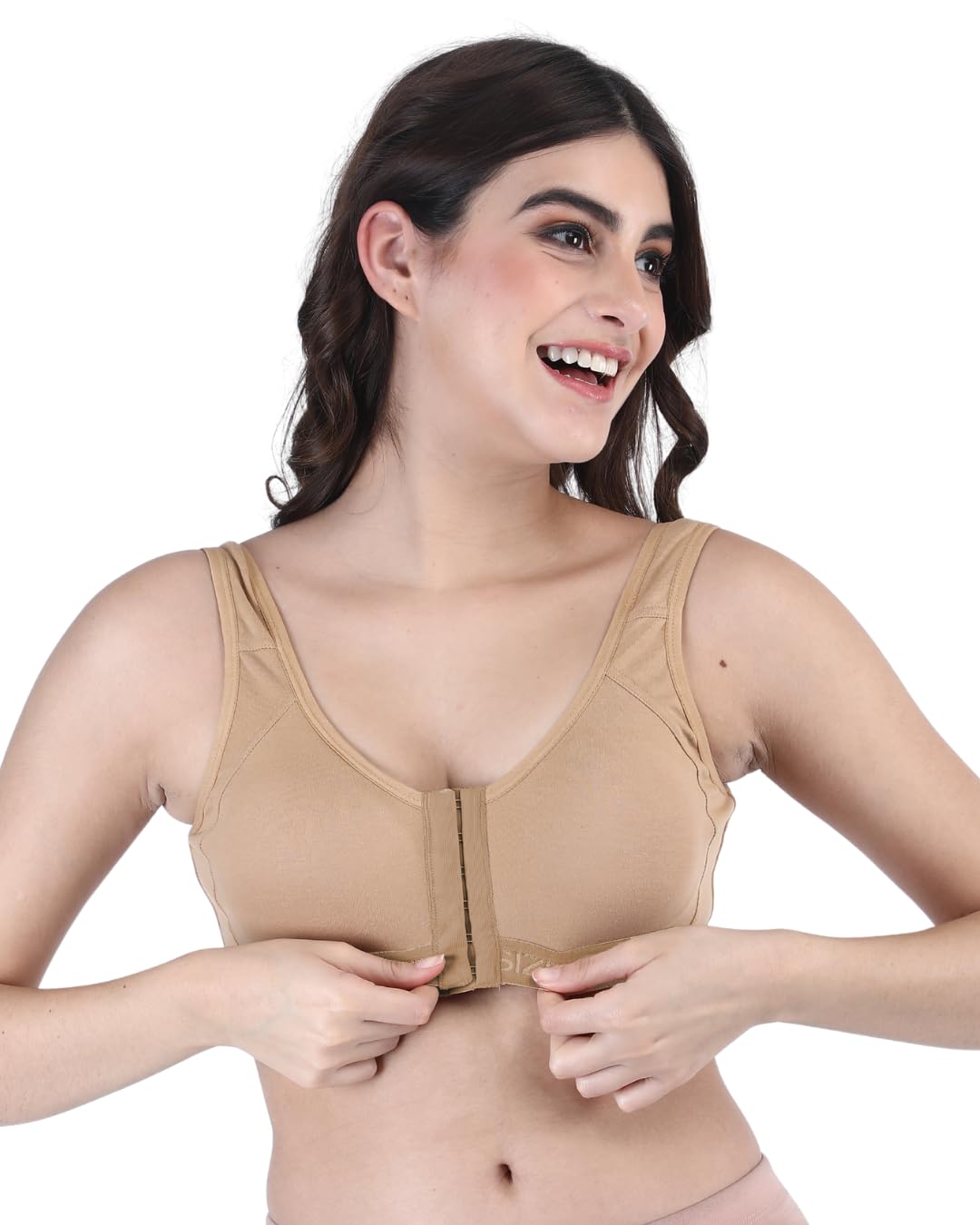 Front Open Sports Cotton Bra Beige Color
