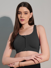 Zipper Sports Cotton Spandex Bra Black