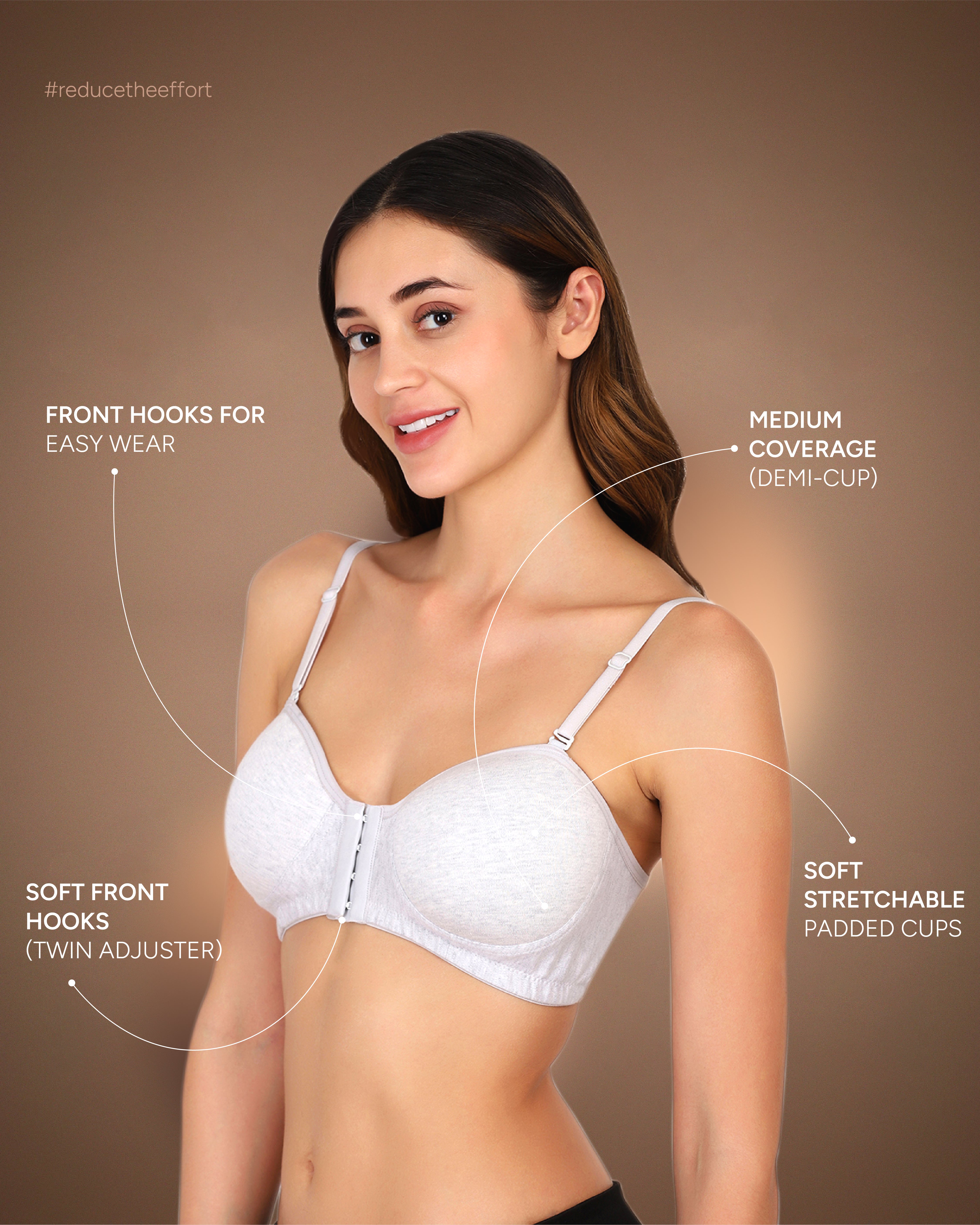 Front Open Padded T-shirt Bra White Colour