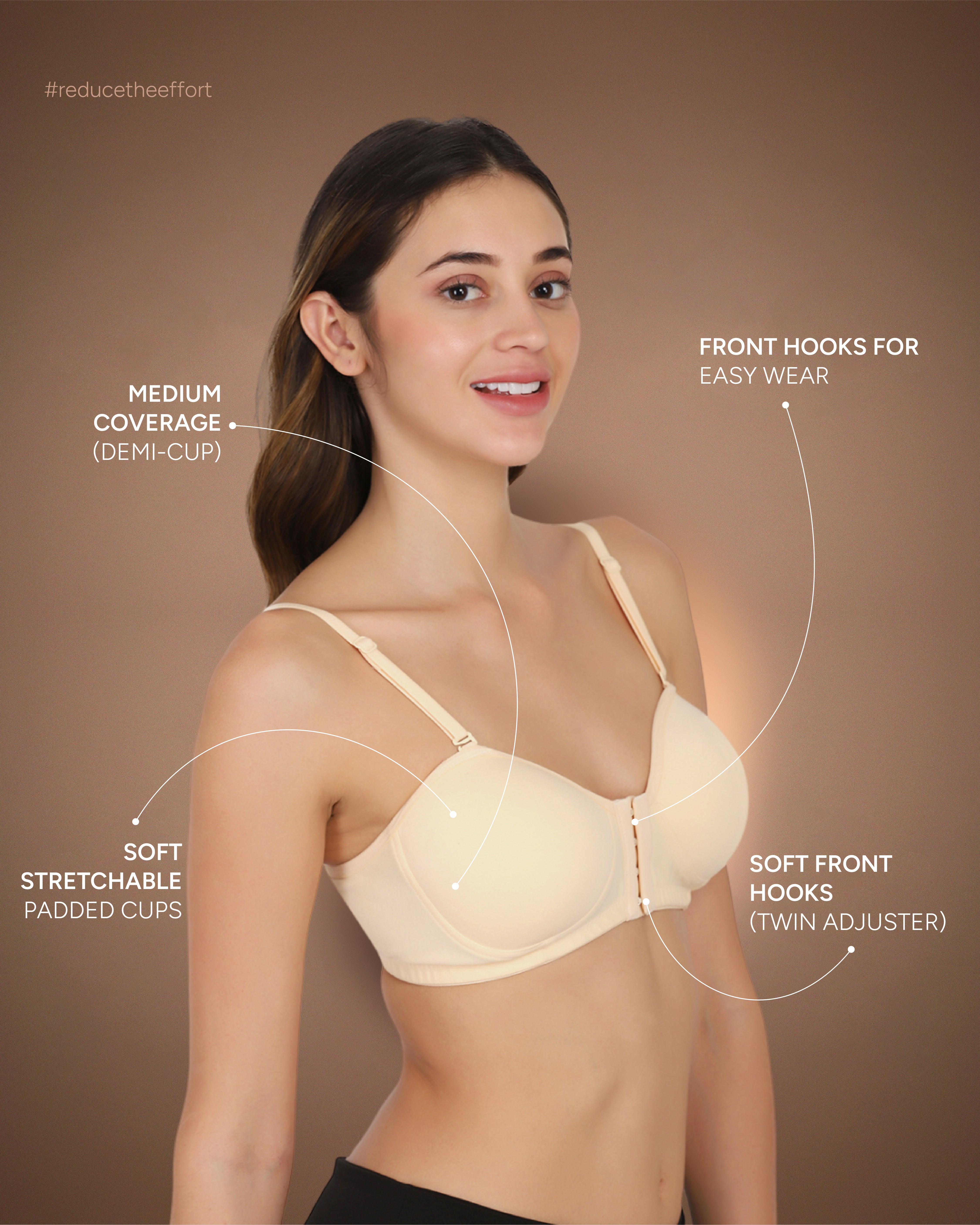 Front Open Padded T-shirt Bra Skin Colour