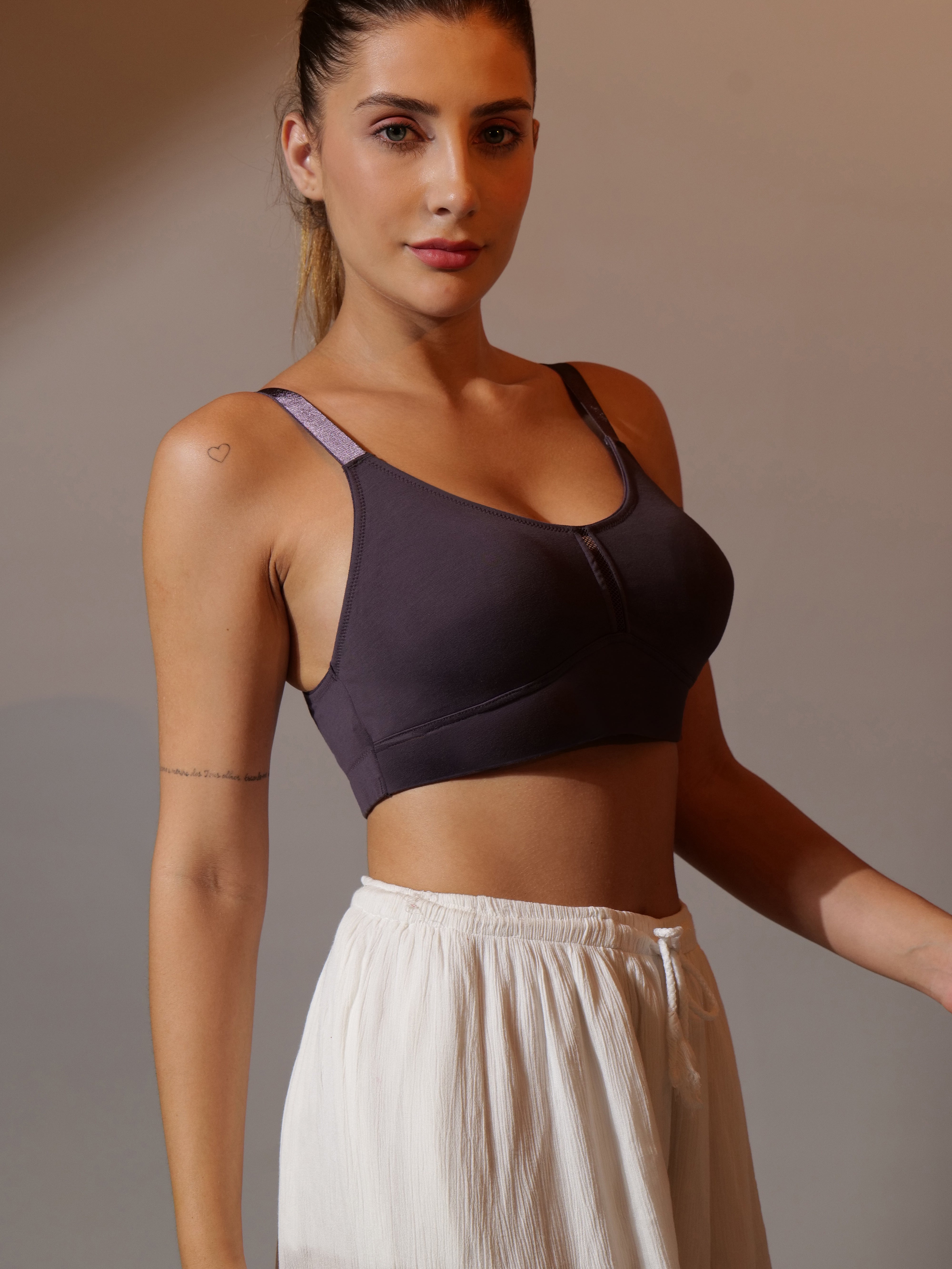 Breeze Everyday Slip Attached Bra in Grey Colour