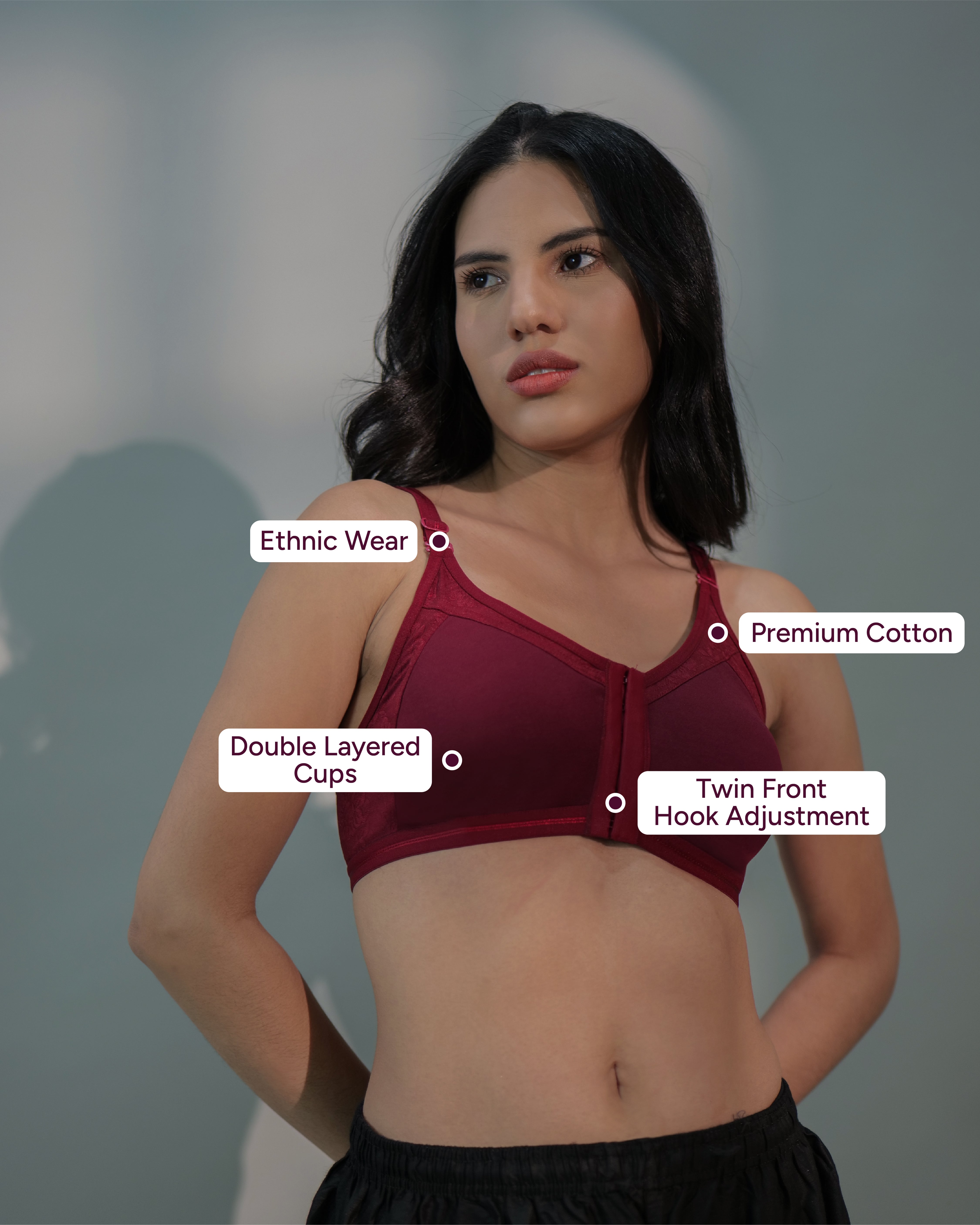 Front Open Designer Seamless Bra maroon
