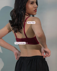Front Open Designer Seamless Bra maroon