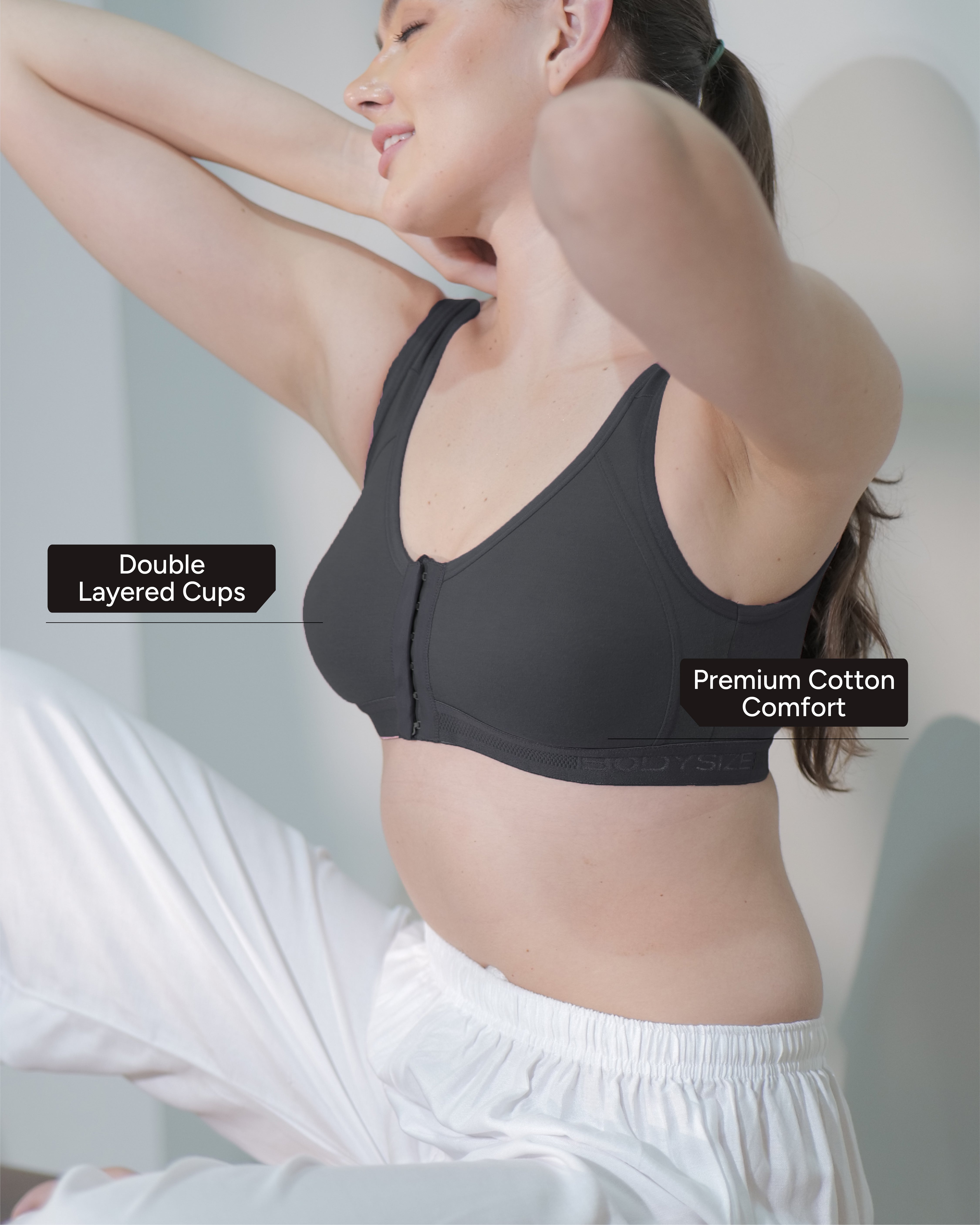 Front Open Sports Cotton Bra black