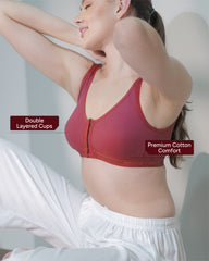 Front Open Sports Cotton Bra maroon