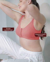 Front Open Sports Cotton Bra Pink