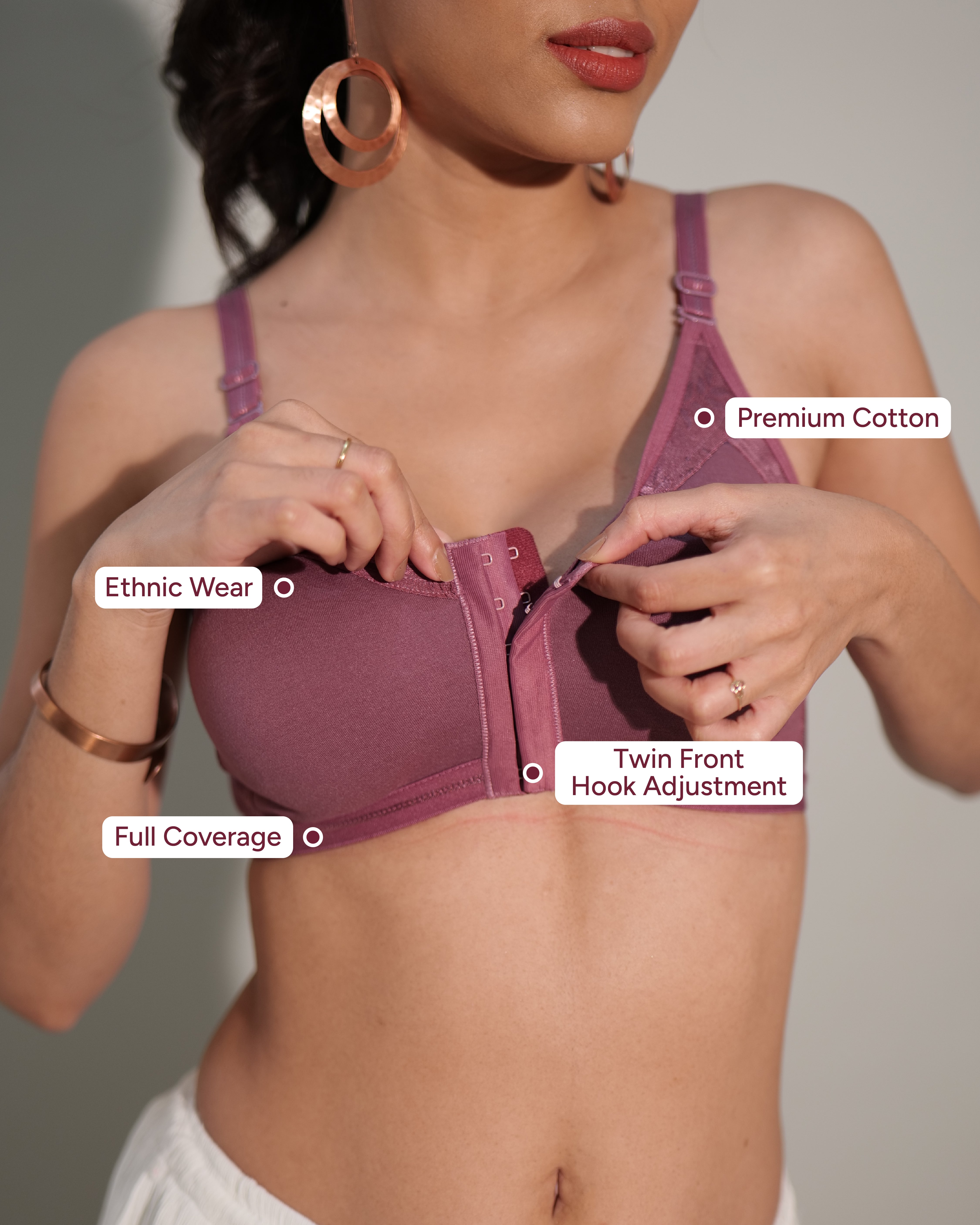 Front Open Designer Seamless Bra mulberry