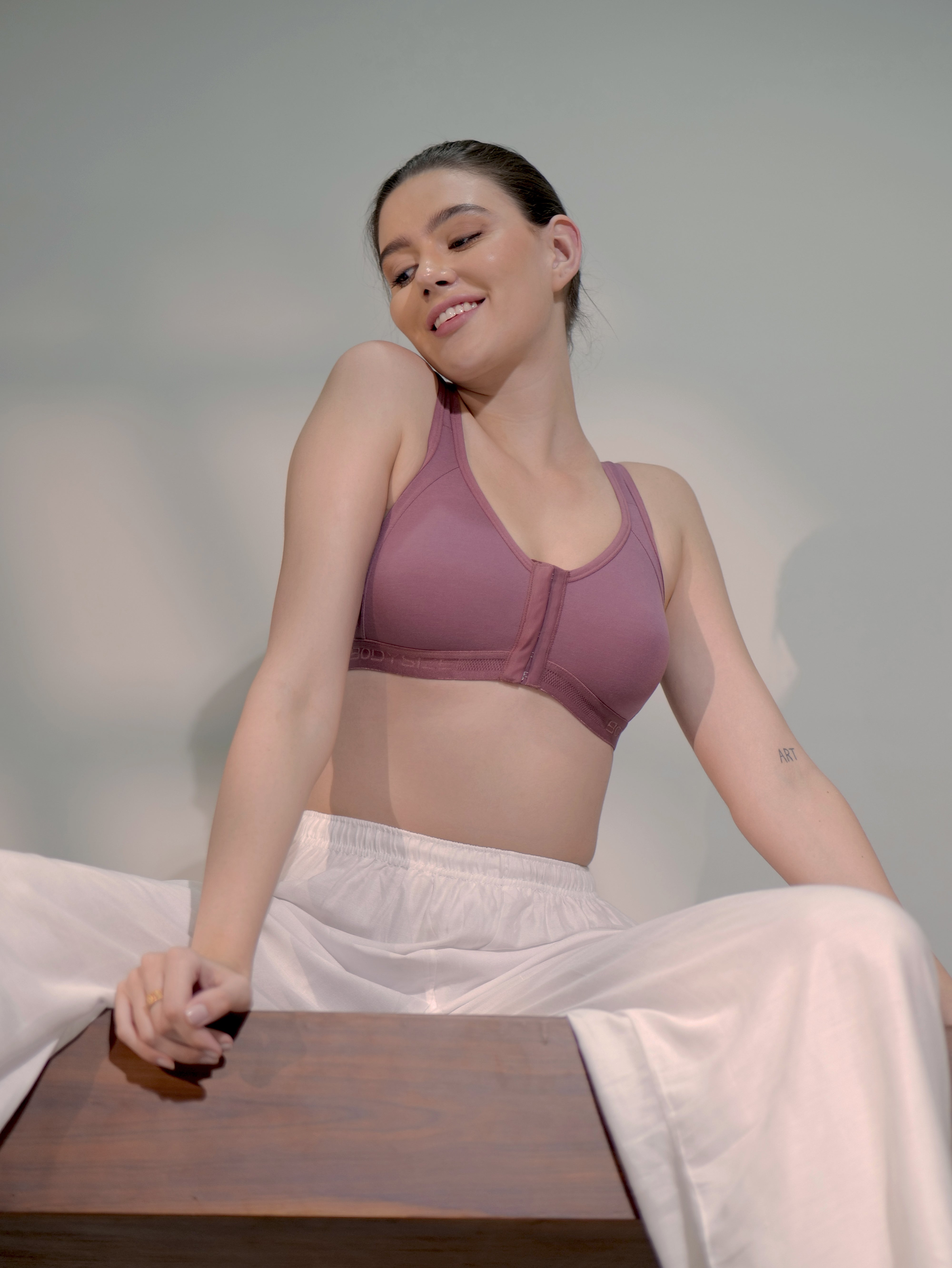 Front Open Sports Cotton Bra mulberry