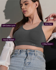 Heavily Padded Sports Bra Grey