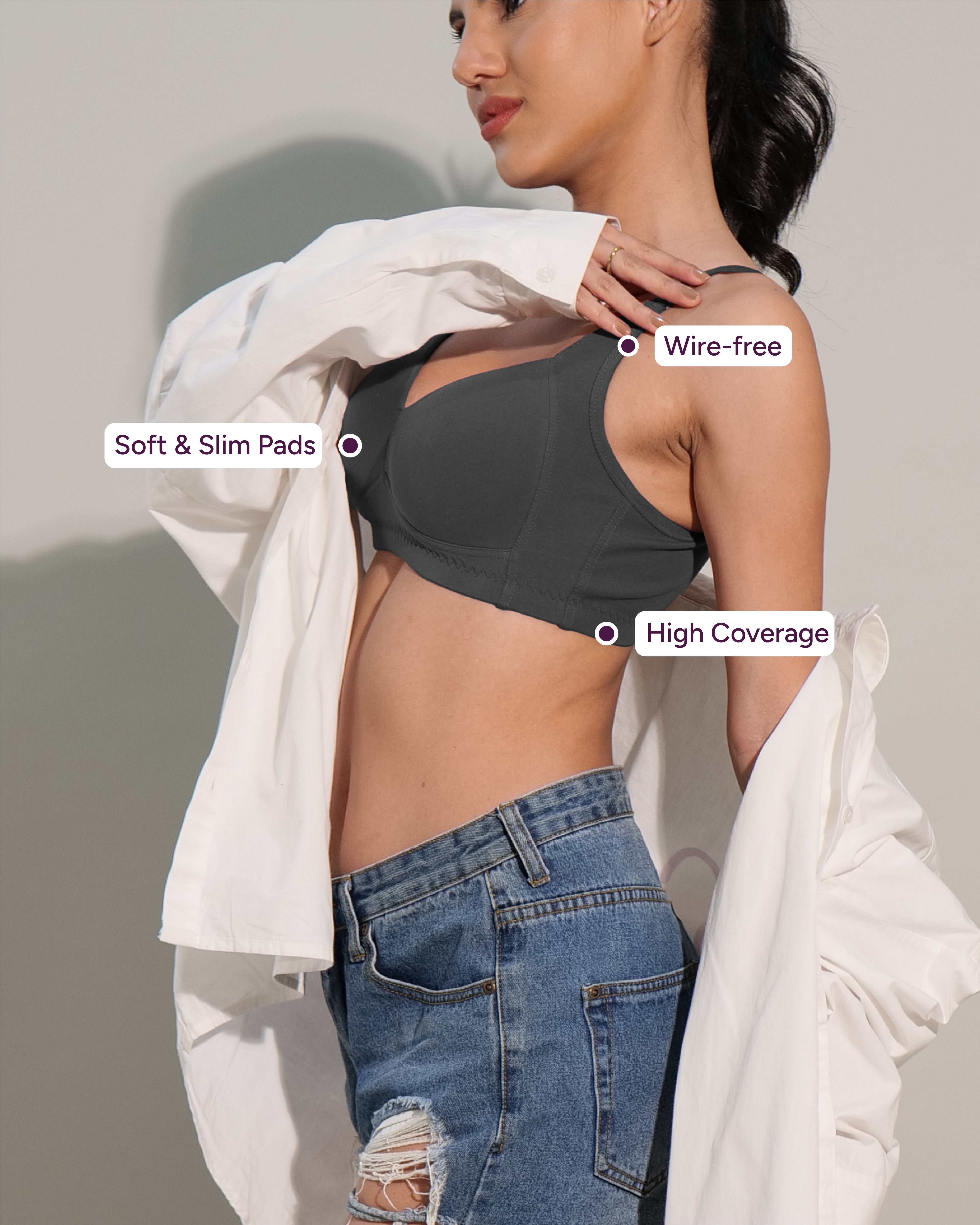 SF29 Designer Padded Cotton Grey Colour Bra