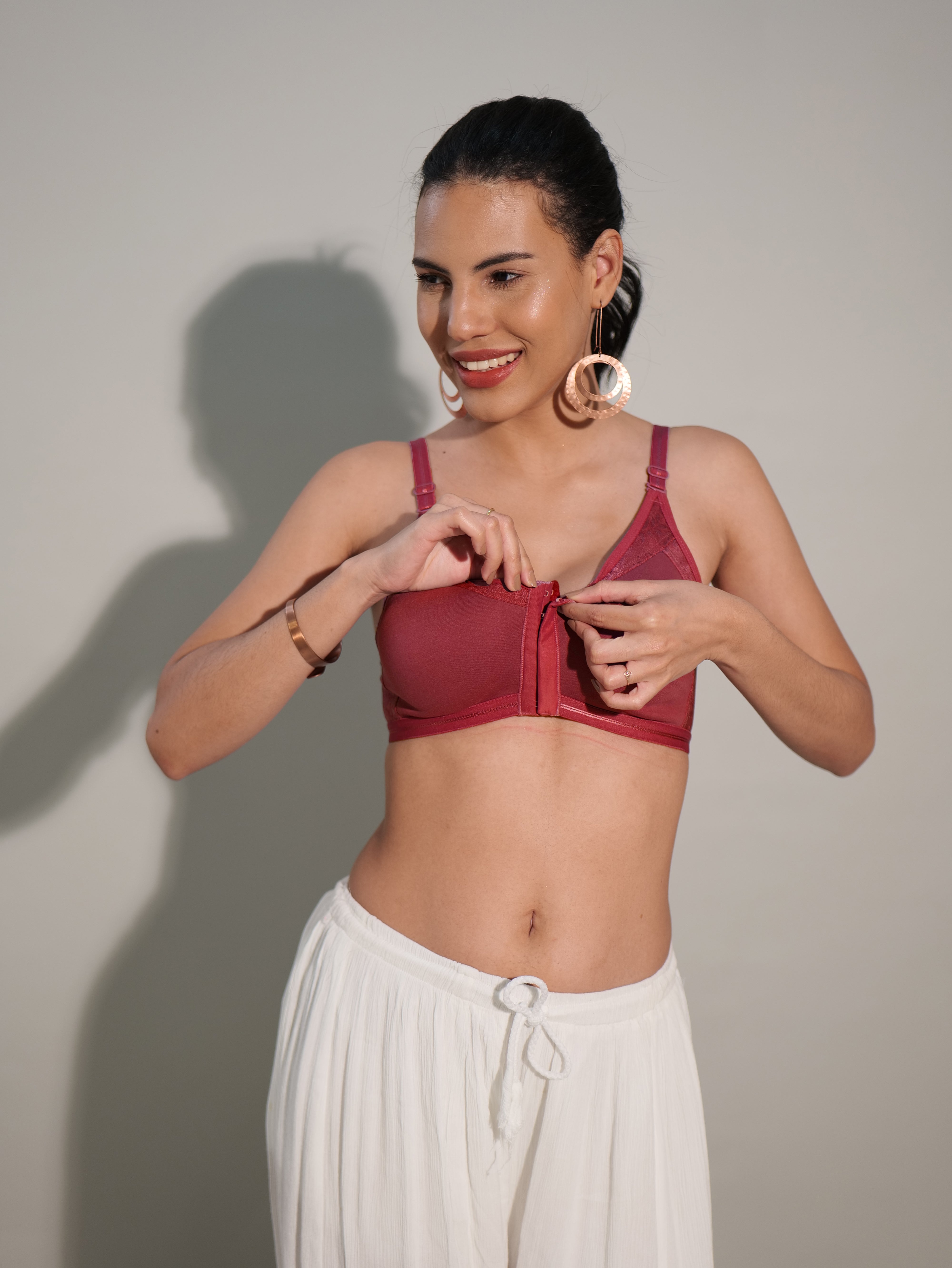 Front Open Designer Seamless Bra maroon