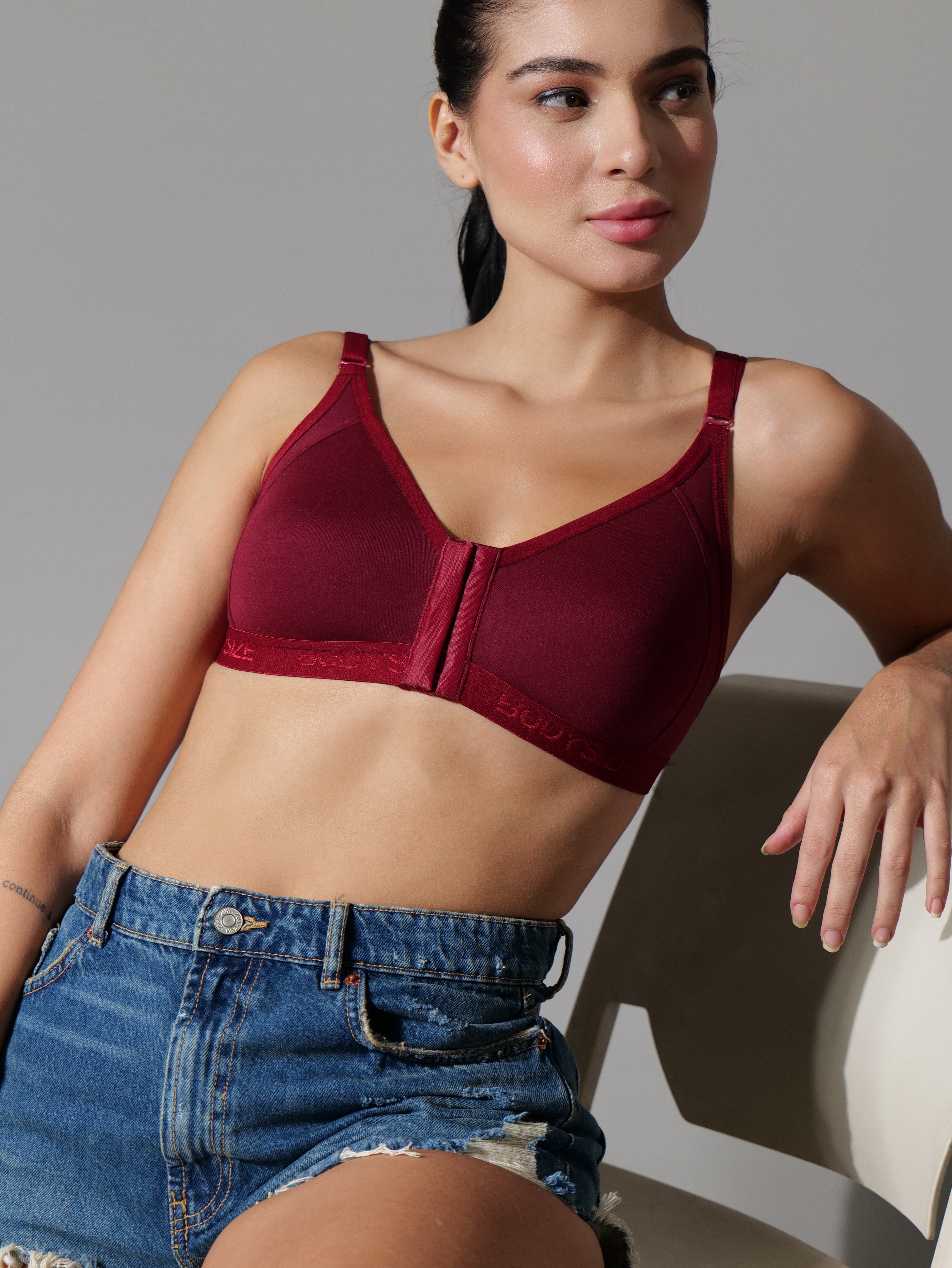 Front Open Seemless Every Day Bra Maroon Colour