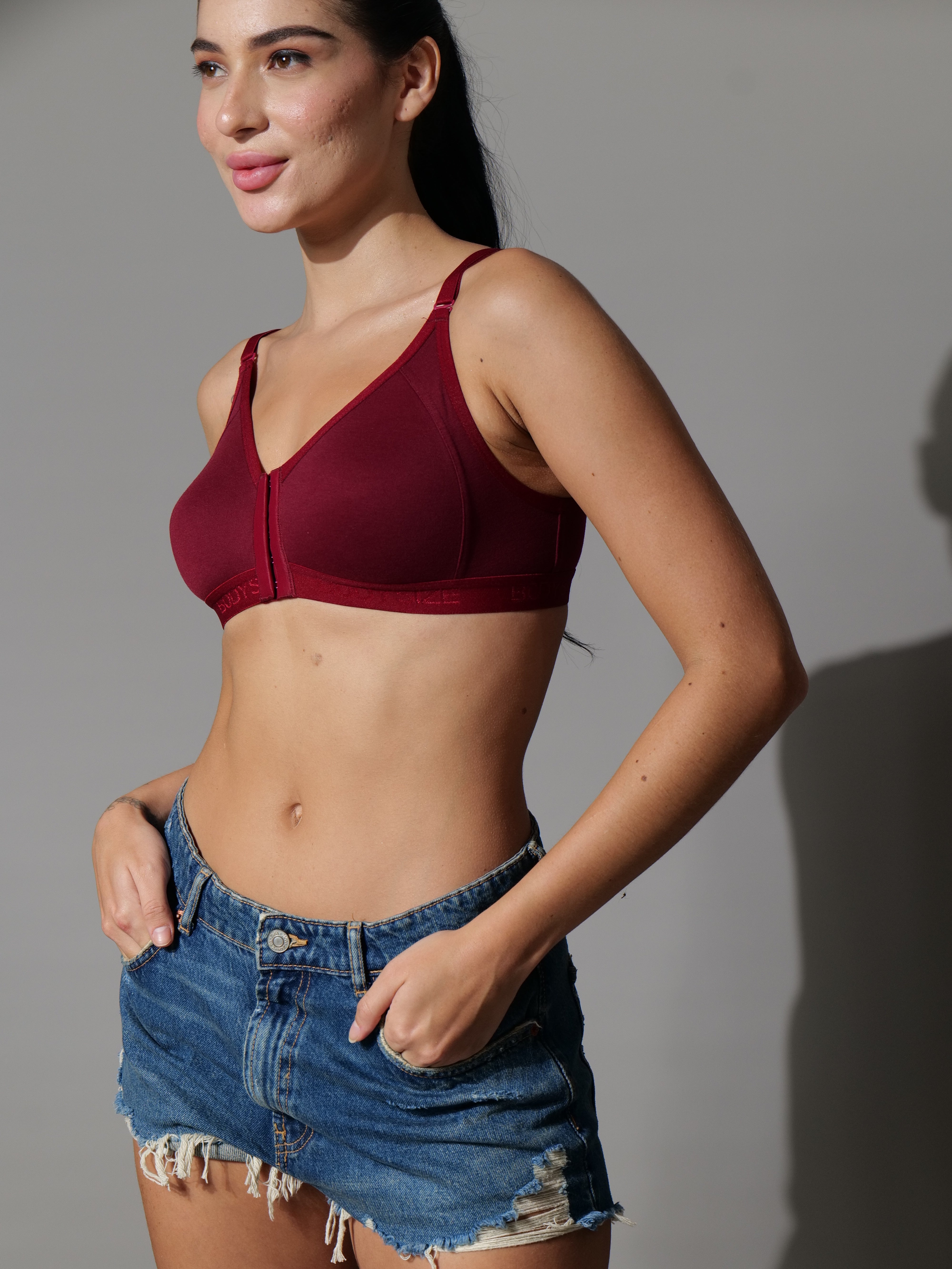 Front Open Seemless Every Day Bra Maroon Colour