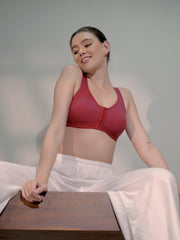 Front Open Sports Cotton Bra maroon