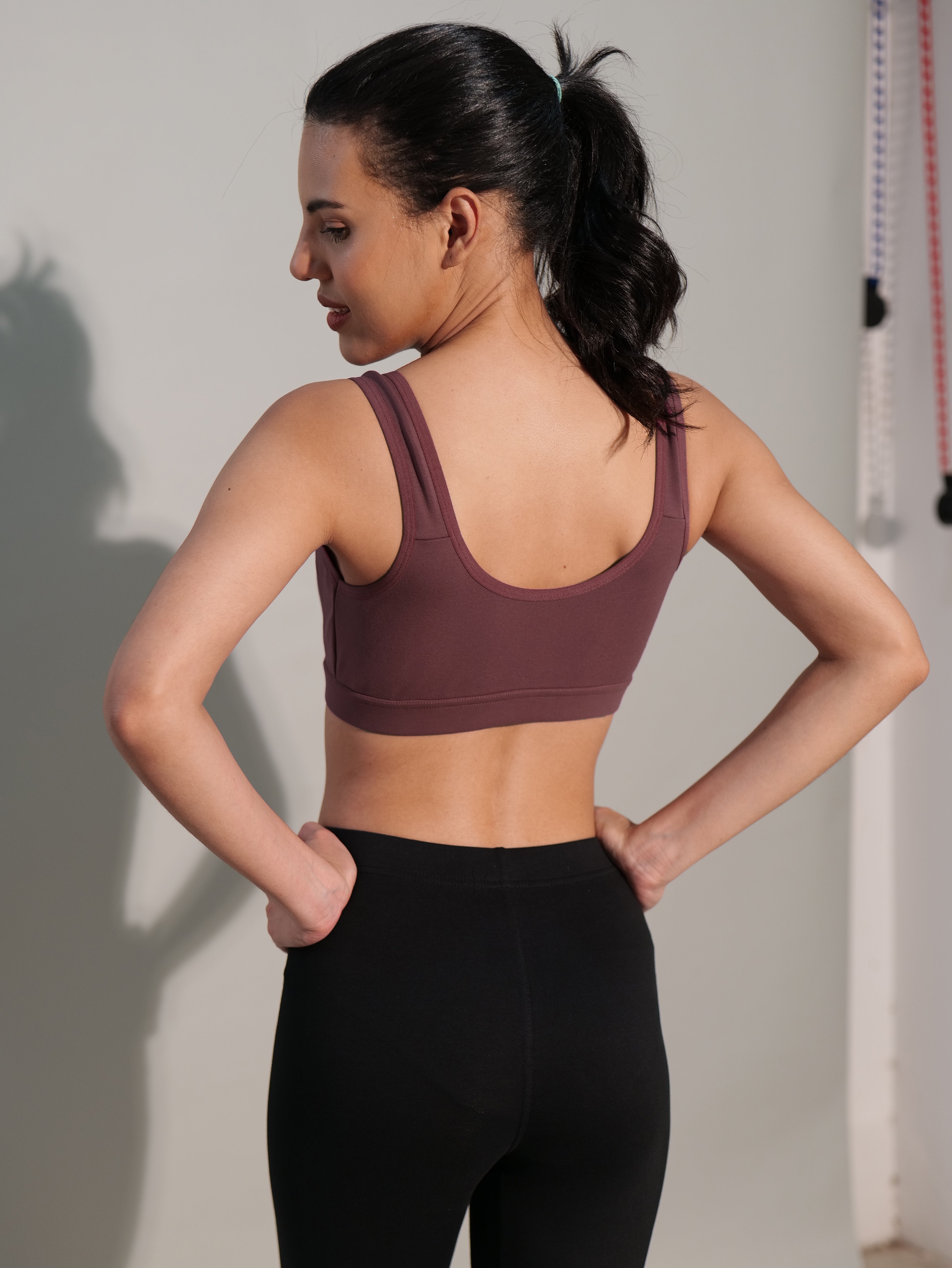 Front Open Active Sports Cotton Spandex Bra mulberry