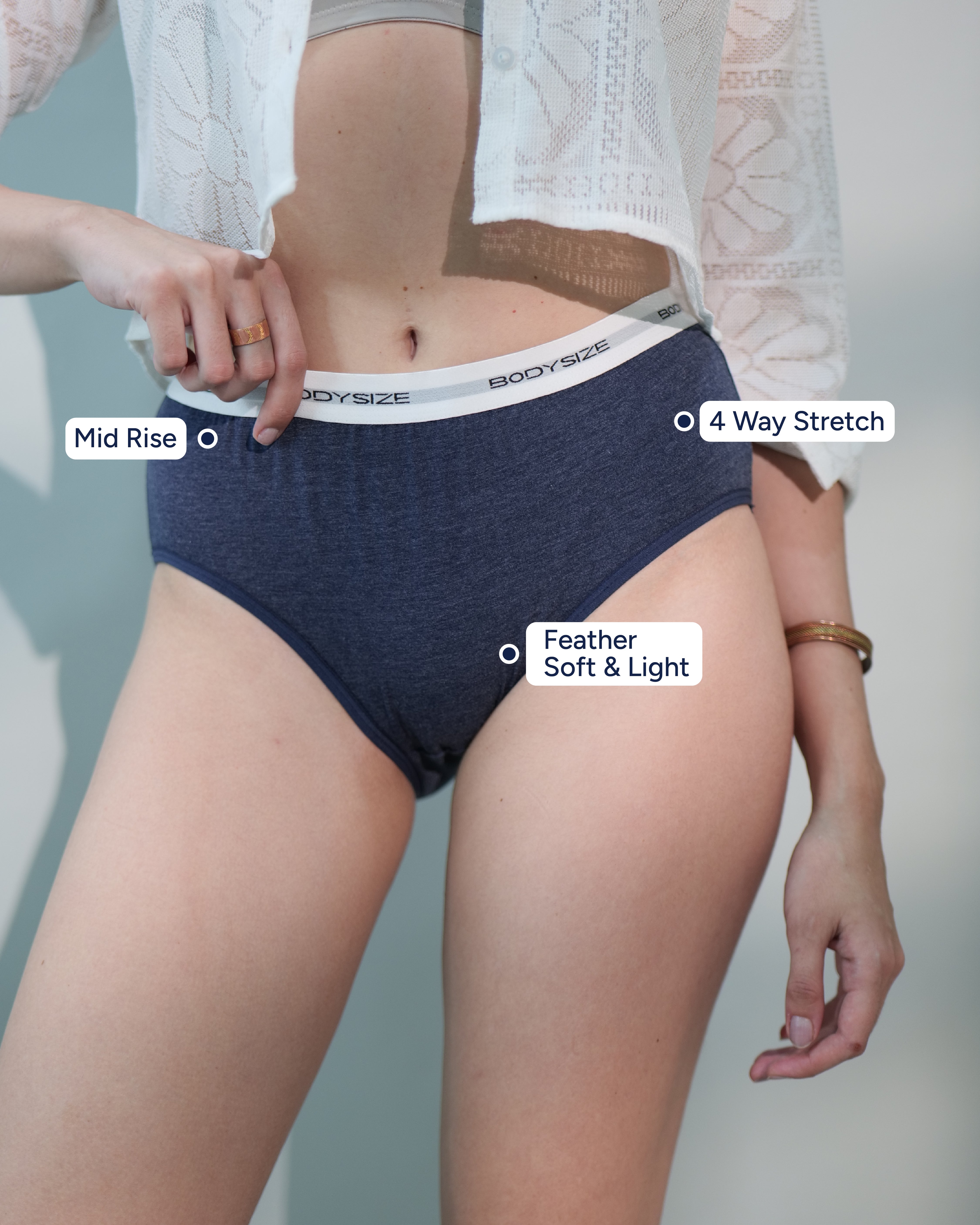 P10 Melange Cotton Hipster Mid-Waist Panty blue