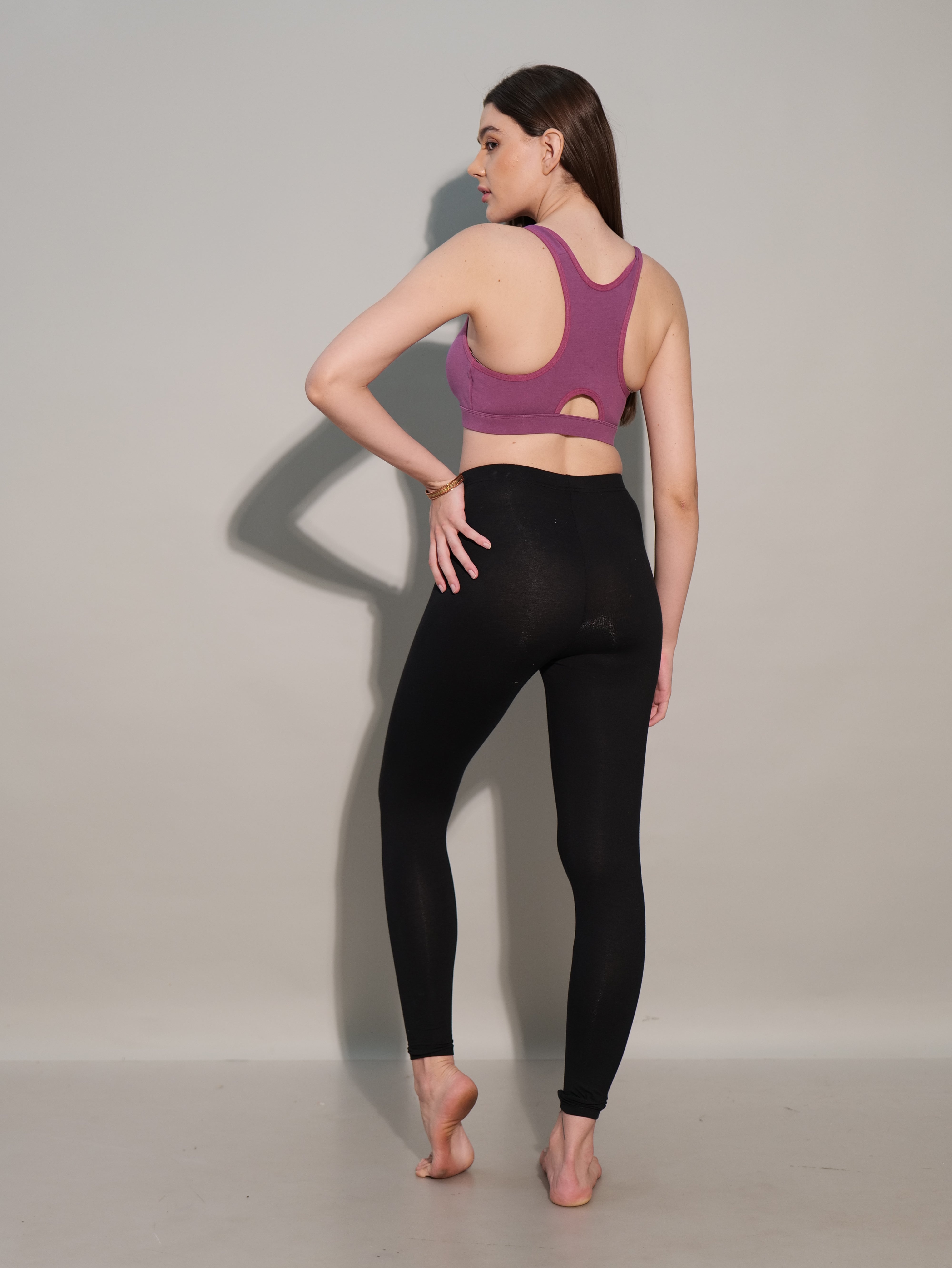 Zipper Sports Cotton Spandex Bra Purple