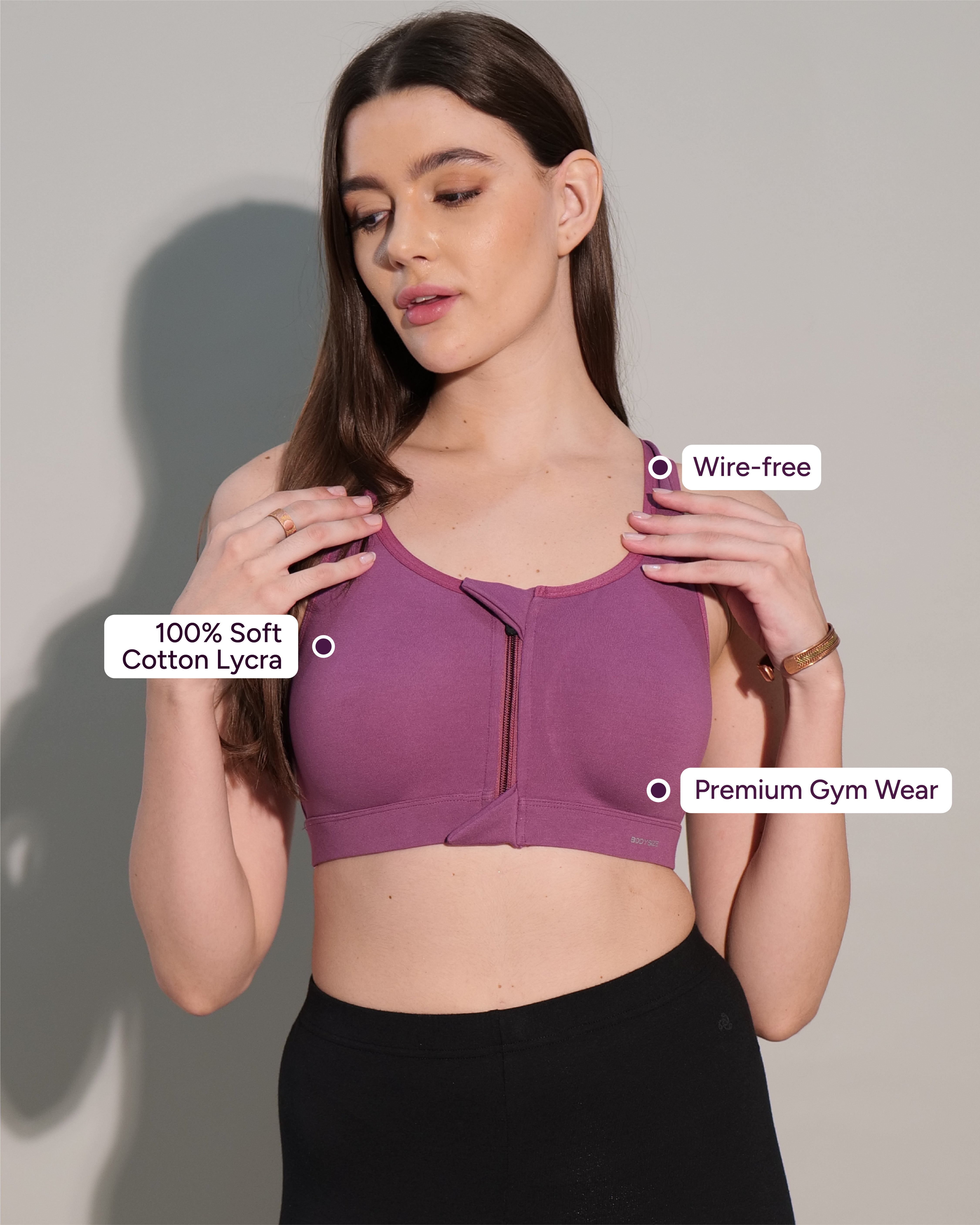 Zipper Sports Cotton Bra Purple