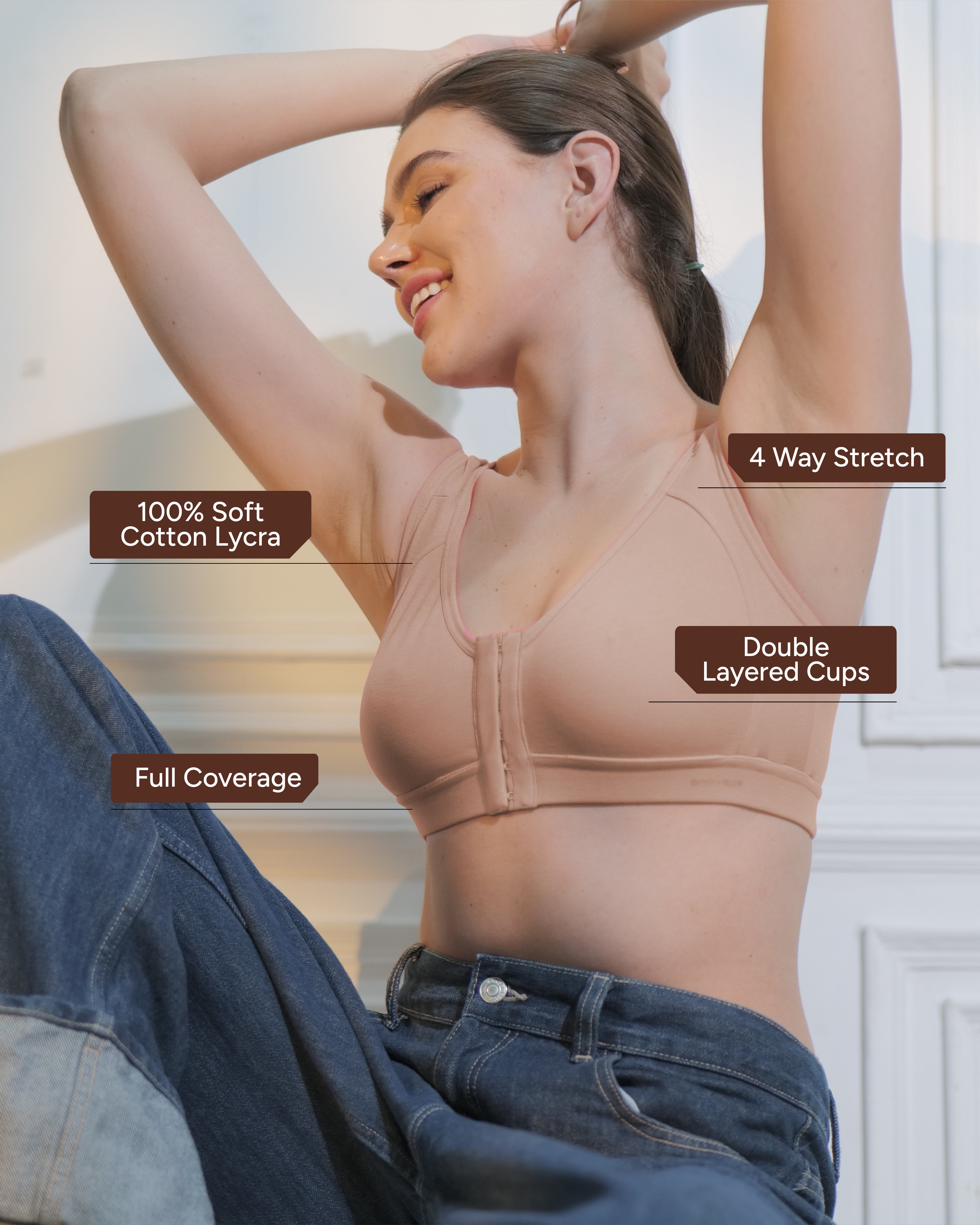 Front Open Active Sports Cotton Spandex Bra skin