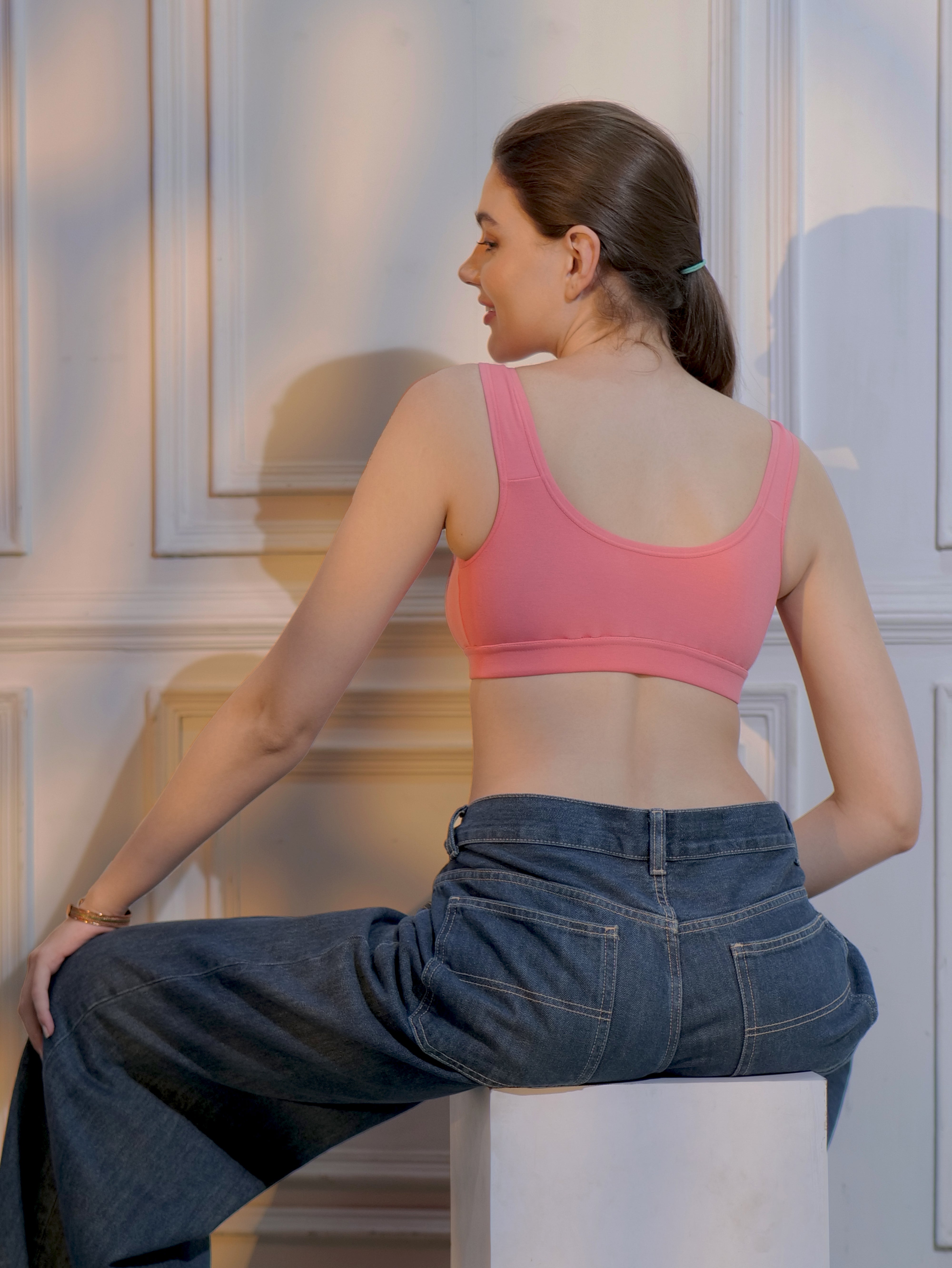 Front Open Active Sports Cotton Spandex Bra pink