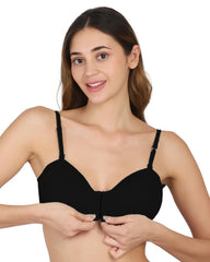 Front Open Padded T-shirt Bra Black Colour