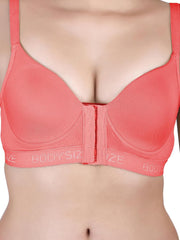 Front Open Padded T-shirt Bra full cup pink