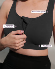 Zipper Sports Cotton Spandex Bra Black