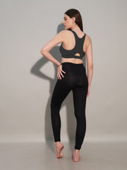 Zipper Sports Cotton Spandex Bra Black