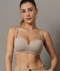 Ela Balconette Demi Cup Padded Bra Camel Colour