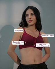 Front Open Designer Seamless Bra maroon