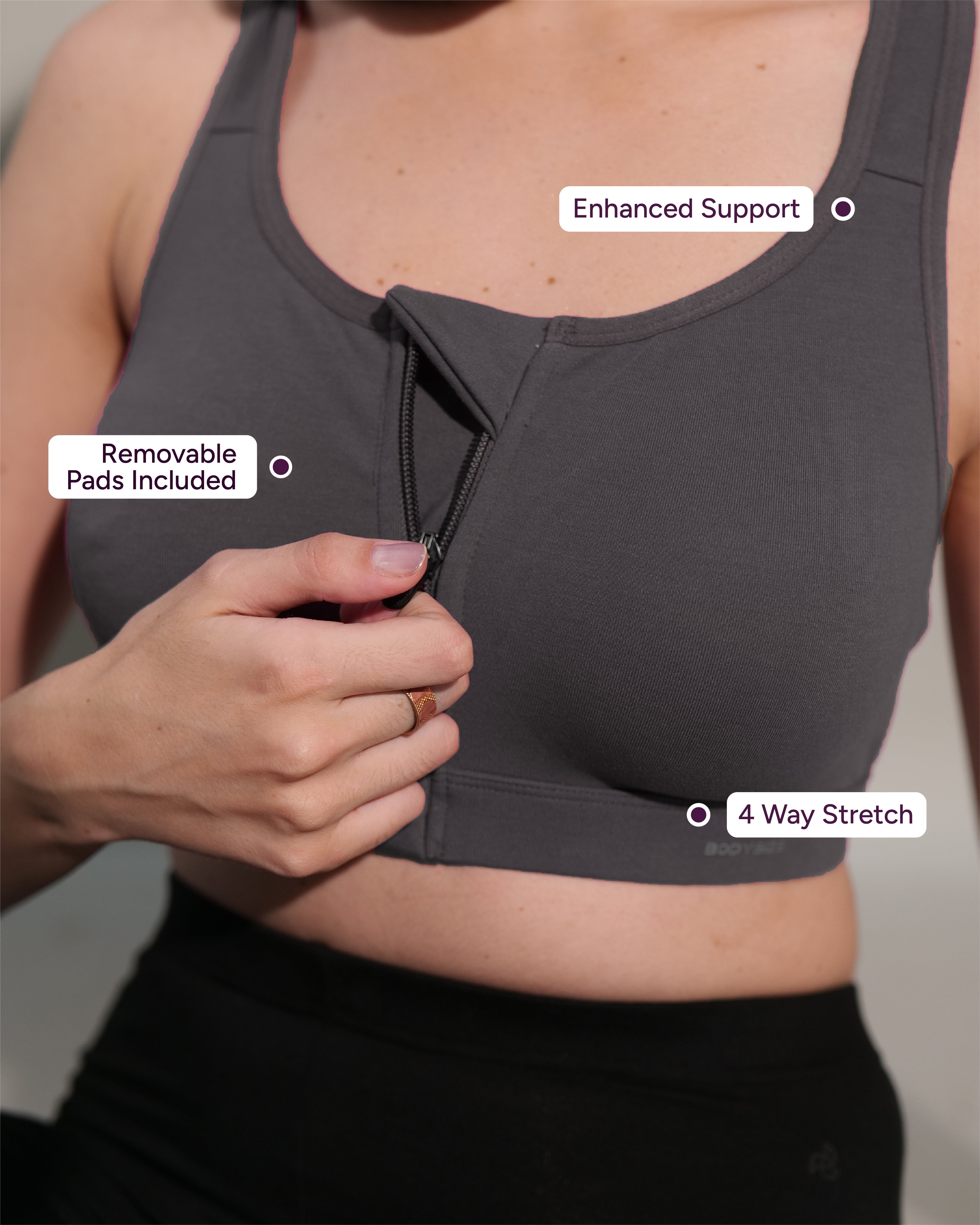 Zipper Sports Cotton Bra