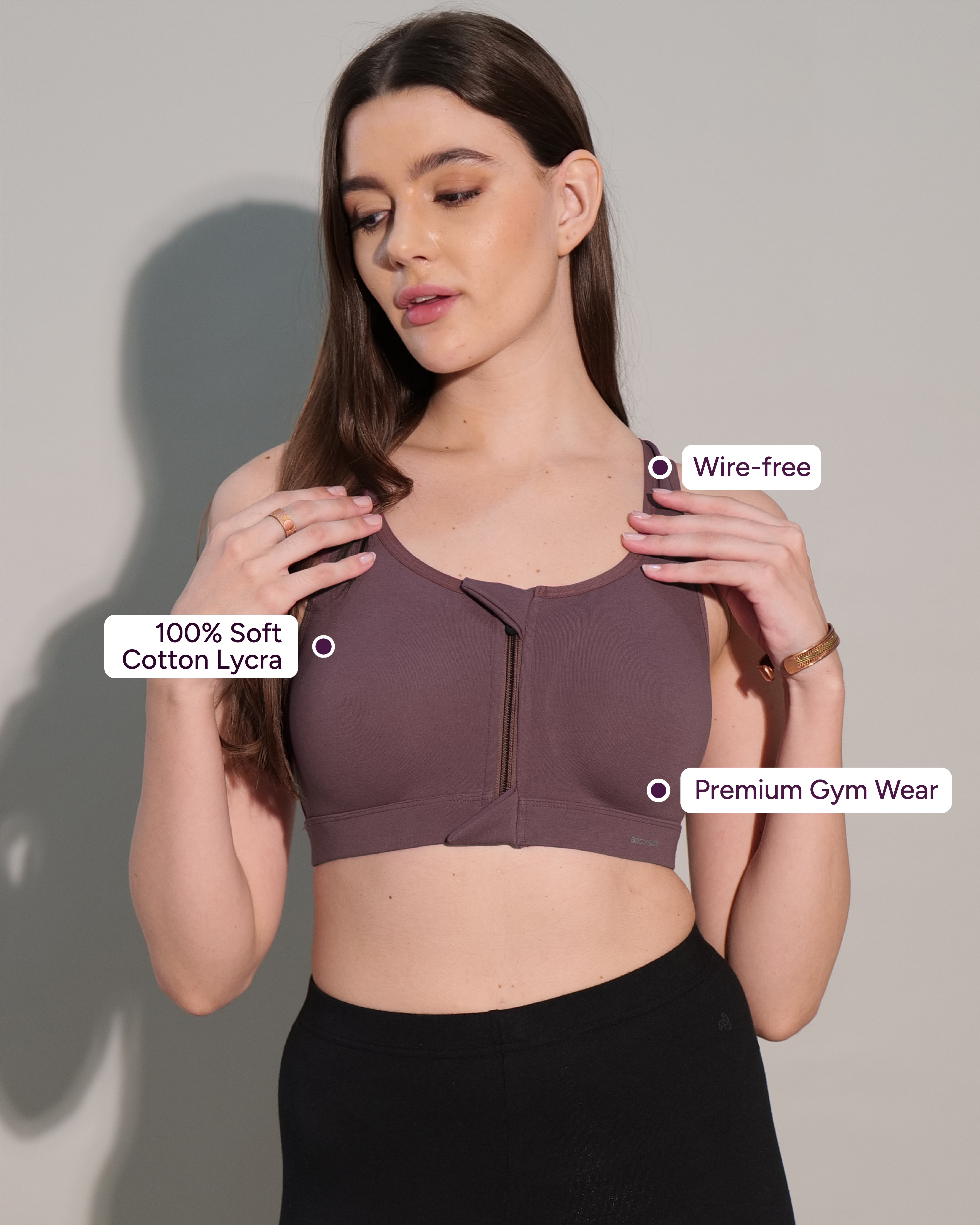 Zipper Sports Cotton Bra