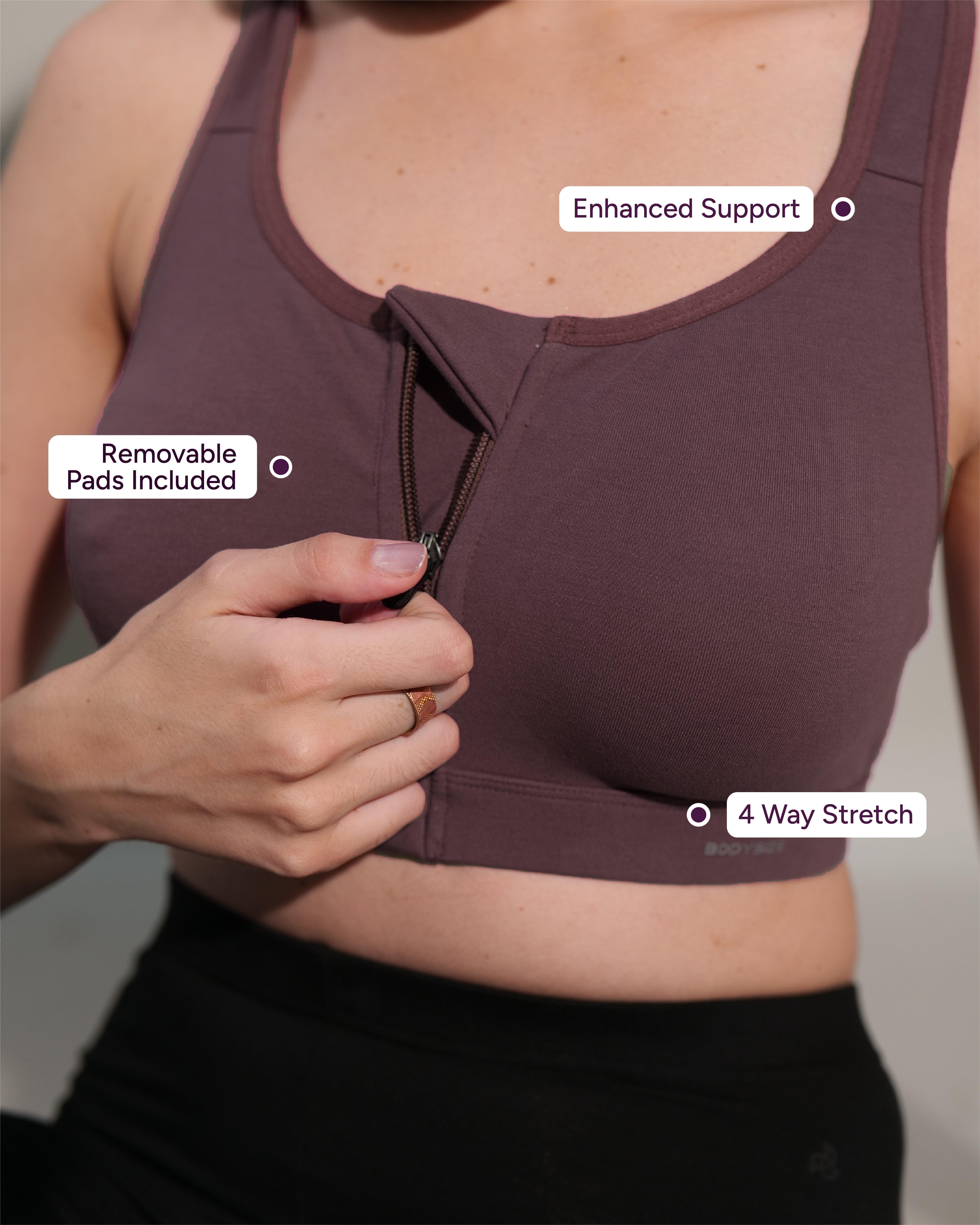Zipper Sports Cotton Bra