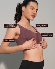 Front Open Active Sports Cotton Spandex Bra mulberry