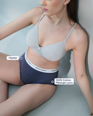 P10 Melange Cotton Hipster Mid-Waist Panty blue